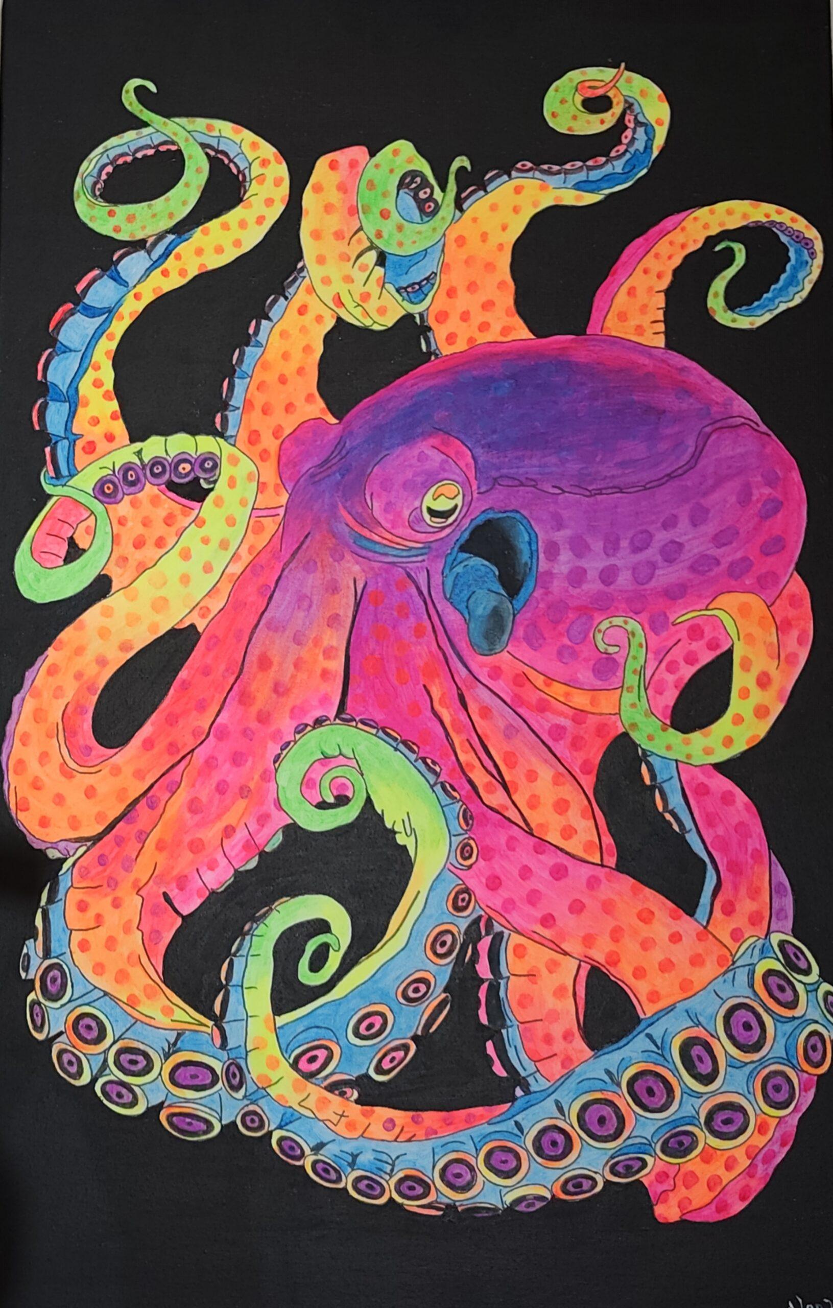 Cefalópodo de neón, obra de NANZI